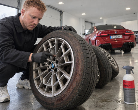 Detailing1 Koch-Chemie Magic Wheel Cleaner "Mwc" 500 ml — braune Reifenflanke an abgenommenen Sommerrädern vor dem Einlagern