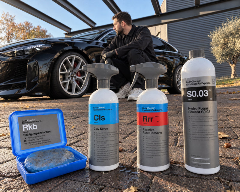 Detailing1 clayset — Koch-Chemie Rkb, Clay Spray Cls, Rrr vliegroestverwijderaar en S0.03 voor de Audi RS 5