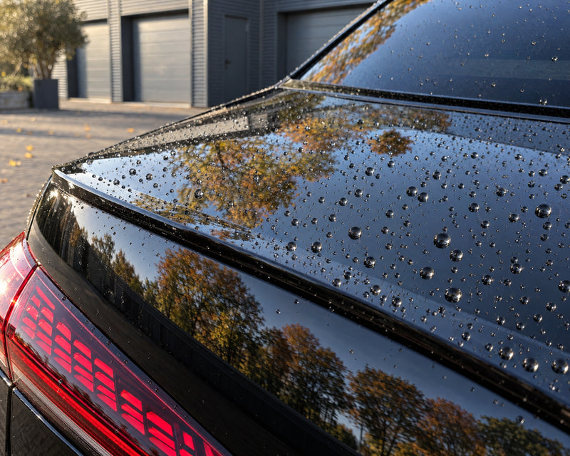 Detailing1 result on the black Audi RS 5 — boot lid free of sap stains, sealed with standing water beads