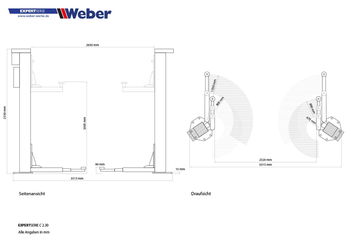 2-Säulen Spindel-Hebebühne "C-2.30" Weber-Expert-Serie bis 3000kg