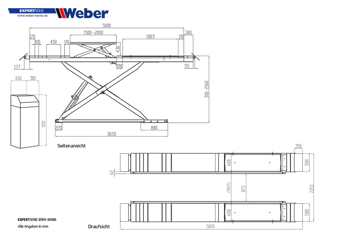 Doppel-Scherenhebebühne "DSH-5000" Weber-Expert-Serie für 5000kg